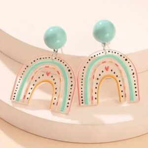 2/$21 Teal Rainbow Dangle Earrings